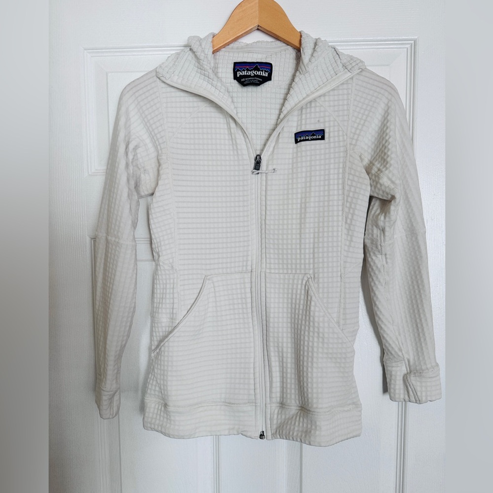 Patagonia Off-White Waffle Textured Front Zip Jacket with Hood